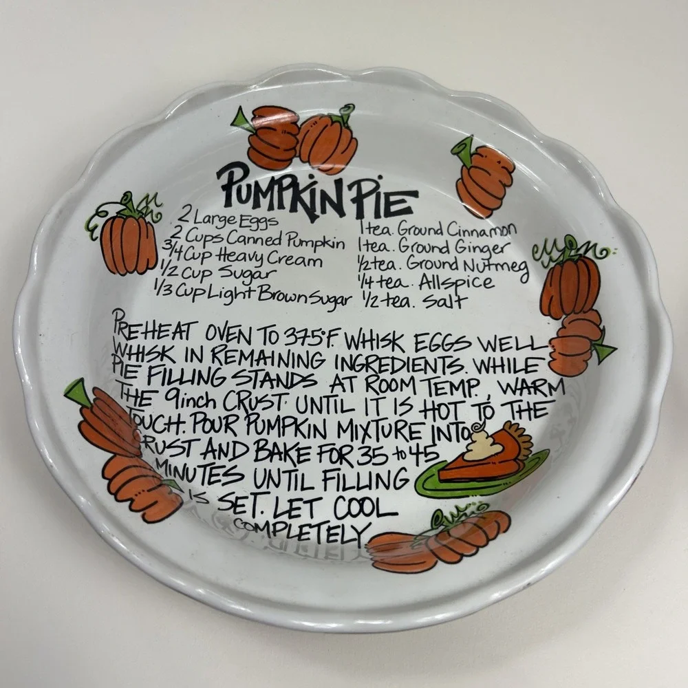 3 Cabells Too Magnolia Lane Collection Pumpkin Pie Recipe Fluted‎  Pie Plate